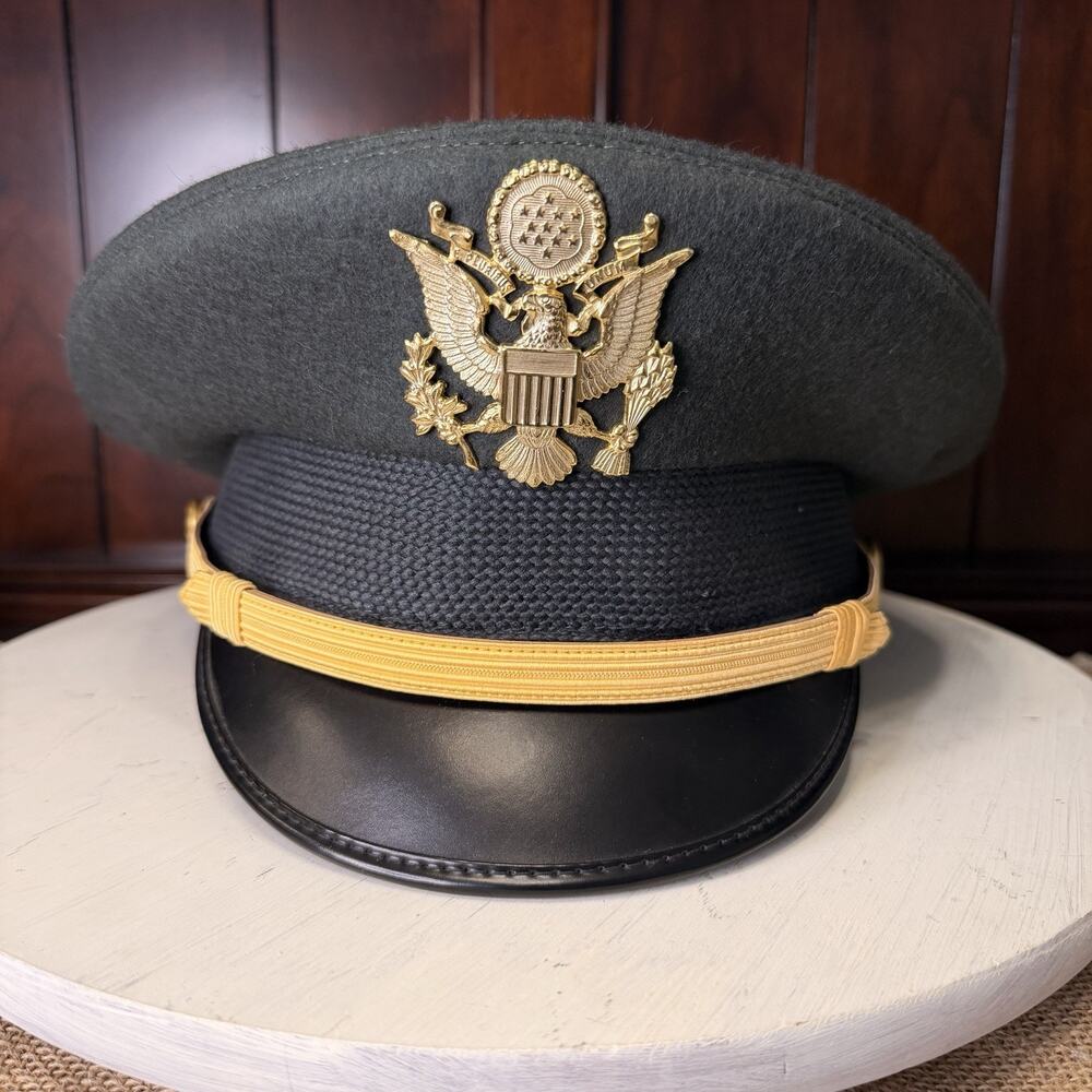 MINT VTG US Army Officer Visor Cap Dress Green Hat Vietnam Era Kingsform Sz 7